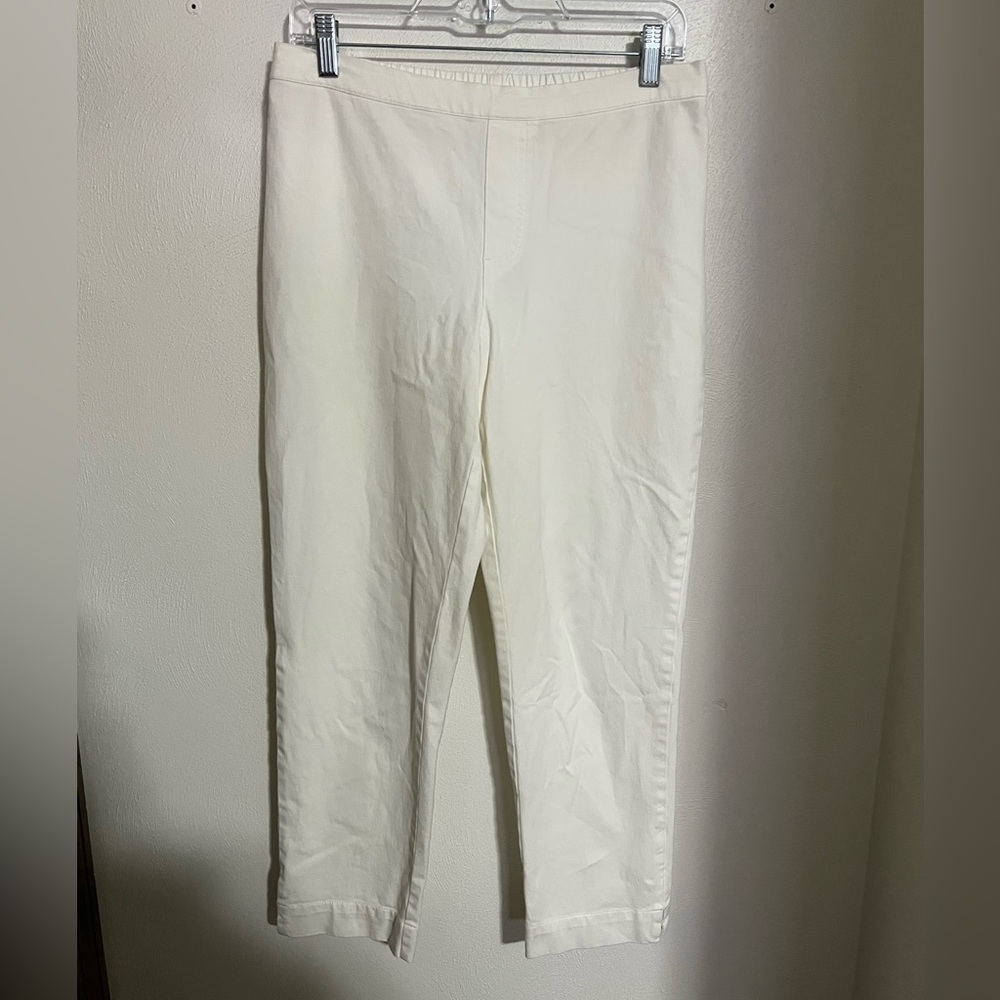 ISAAC MIZRAHI Classic Pull On Straight Leg Ankle Dress Pants White Women's Sz 10